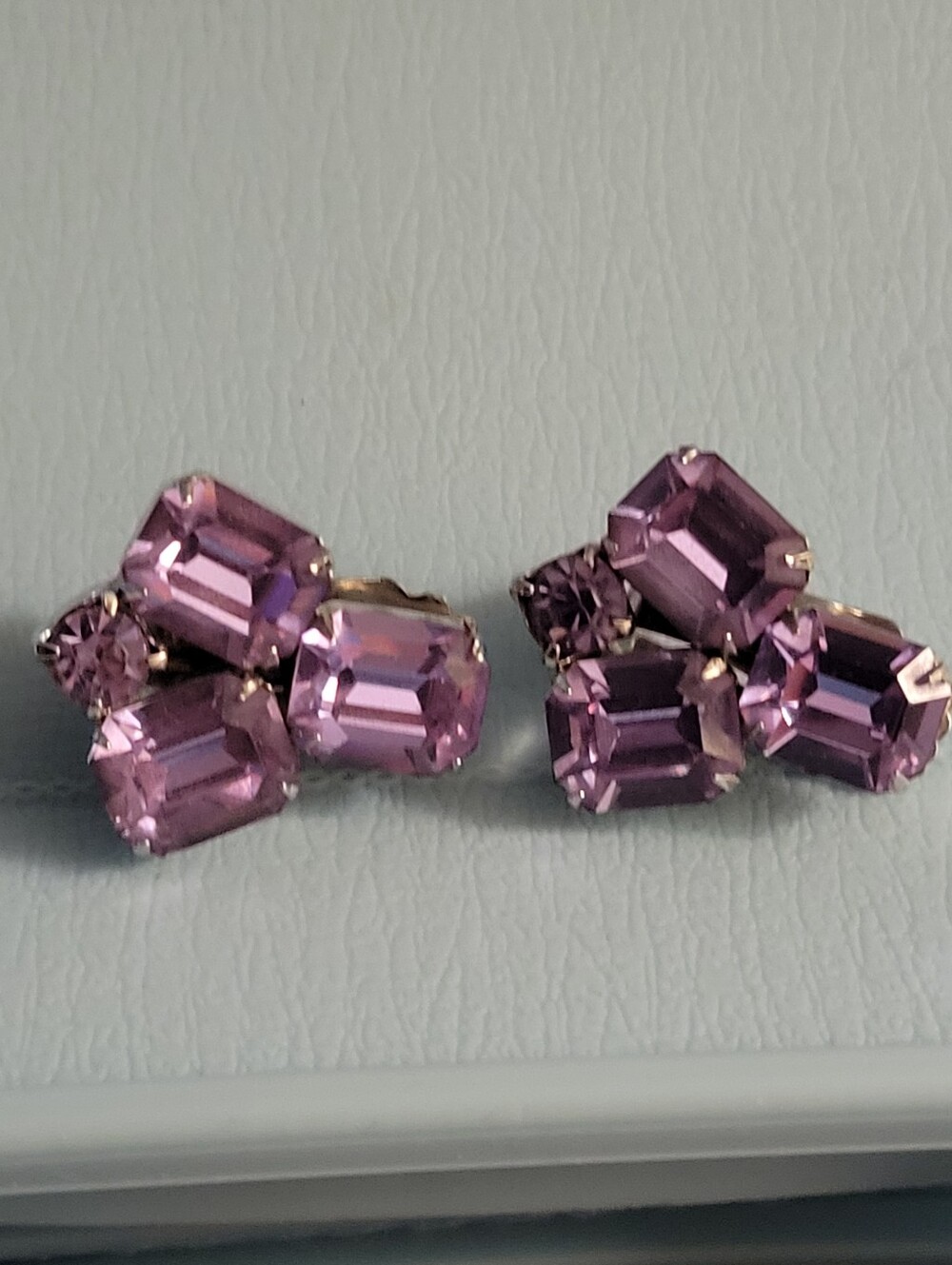 VINTAGE WEISS Amethyst Crystal Cluster Stud Earrings -